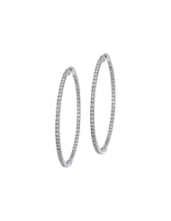 14K White Gold Secure Lock 4.14 Ct Diamond 55 mm Hoop Earrings