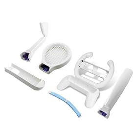 6 in 1 Sports Pack for Wii Remote Controller Baseball Bat + Golf Club + Tennis Racket +... 