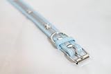 Bellas Luxury Leather Reflective Striped Dog Collar with Bone-Shaped Embellishment (for Small Dog Breeds) - Large, Blue, 18" x .75"