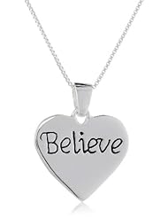 Sterling Silver "Believe" Reversible Heart with Angel Pendant Necklace , 18"
