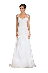 A-line Chiffon Full Length Backless Beaded Lace Applique Spaghetti Strap Wedding Dress  with a Brush/Sweep Train 
