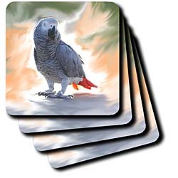 African Grey Parrot - Set Of 4 Coasters - Soft