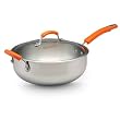 Rachael Ray Stainless Steel II Covered Chef Pan with Helper Handle, 6-Quart, Orange