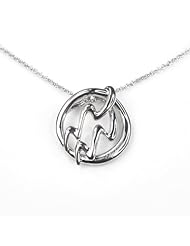 Bling Bling Platinum Plated 925 Silver Aquarius Zodiac Symbol Necklace (19 January - 18 February) (16")