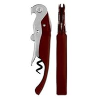 PullParrot Red Corkscrew w/ Contoured Steel Handle Inc Double Boot Lever,Serrated Knife Blade And Teflon Worm