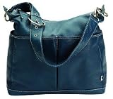 OiOi Smokey Blue Leather Pocketed Hobo Diaper Bag
