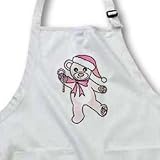 Christmas Cute Dancing Pink Teddy Bear with Santa hat - Medium Length Apron With Pouch Pockets 22w X 24l