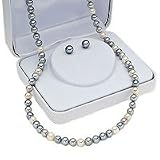 14K Gold, Grey and White Pearl Necklace and Earring Set