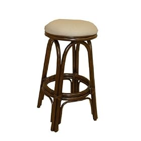 Carmen Indoor Rattan 30 Swivel Bar Stool in Antique Finish Fabric: Palm Grove by Hospitality Rattan