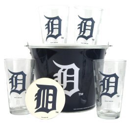 Detroit Tigers Pint Glasses and Beer Bucket Set | MLB Detroit Tigers Gift Set