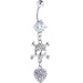 Crystalline Cubic Zirconia Skull and Heart Dangle Belly Ring