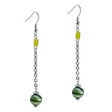 Dangle Forest Green Millefiori Murano Glass Hoop Stud Earrings