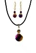 Necklace - N527 - Vitral Colored Fire Polished Glass Pendant hung on 16" Black Velvet Flock Cord + 2" Extension Chain AND matching Earrings ~ Round Shape