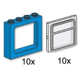 Lego Building Accessories 1x4x3 Blue Train Windows With Clear Panes