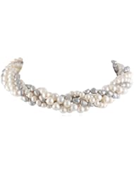 5.5-8.5mm Freshwater Cultured Pearl 5-Strand Necklace Accented with Sterling Silver Fancy Magnetic Clasp, 18"