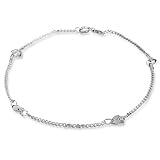 Sterling Silver Heart Station Anklet 9