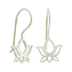 Cut Out Design Lotus Flower Drop Earring in Sterling Silver, #8368