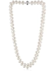 Sterling Silver 2-Row White A Grade 8.5-9mm Freshwater Cultured Pearl Necklace, 17" and 18"