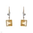 Earrings With 9.04ctw Precious Stones - Genuine Citrines and Diamonds in Yellow Gold Length 31mm