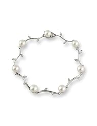 18k Gold, Freshwater Pearl Bracelet, 6.5-6.0mm, "A" Quality w/ Diamonds