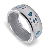 South Western Native American Turquoise Wolf Track Band Sterling Silver Ring