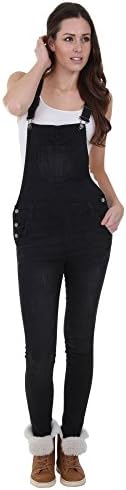 Womens Skinny Fit Faded Black Denim Bib Overalls Bib Overalls Playsuit