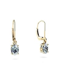 Genuine Aquamarine 14kt Yellow Gold Lever Back Earrings