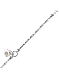 18K Yellow Gold and Sterling Silver Heart Charm Popcorn Bracelet with Diamonds