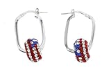 American Flag Swarovski Crystal & Sterling Silver European Beads on Sterling Silver Earrings