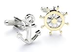 Rhodium plated and gold plated ships anchor and wheeel cufflinks