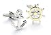 Rhodium plated and gold plated ships anchor and wheeel cufflinks