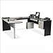 Bestar In Space U-Shape Home Office Wood Computer Desk Workstation in Granite and Charcoal