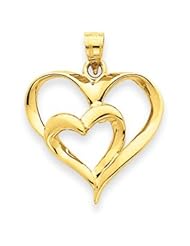 14k Gold Solid Polished Double Heart Pendant