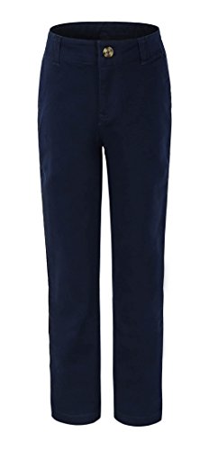 Bienzoe Big Girl's School Uniforms Cotton Stretchy Slim Flat Front Adjust Waist Pants