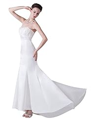 Strapless Floor Length Empire   Waistline Ruched Lace Satin Mermaid Bridesmaid Dress 