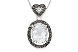 4 1/4 Carat White Topaz and Black Diamond 14K White Gold Pendant w/Chain