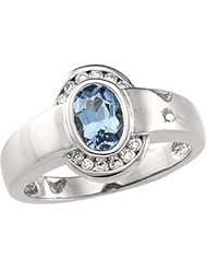 Ann Harrington Jewelry 14k White Gold 1/8 Ct Tw Diamond And 7x5 mm Oval Genuine Aquamarine Bezel Ring