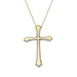 Zircon Cross Pendant Necklace In 14 Karat Gold With Chain