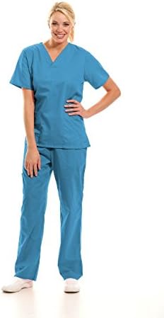 Option Scrubs 9002-TRQ-OPTXS Unisex V-Neck 2 Pocket Scrub Set - Turquoise, XS