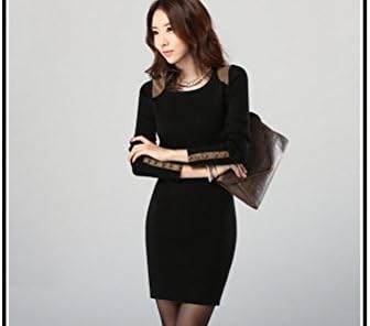Cotton Patchwork Women Work Short Dresses Black Size XL