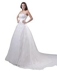 A-line Strapless Dropped   Waistline Lace Applique Tulle Floor Length  Dress