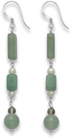 Heather Needham, Sterling Silver Aventurine, Smokey Quartz & Freshwater Pearl Earrings- Size: 50mm X 6mm