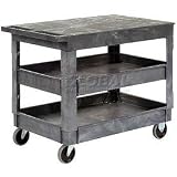 Plastic Flat Top Shelf Service & Utility Cart 2 Tray Shelves - 5 Inch Casters