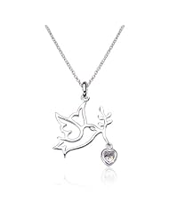 Chuvora 925 Sterling Silver Dove Bird Peace Love Heart CZ Stone Pendant Necklace 16"