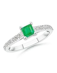 Round Diamond and Square Emerald Engagement Ring- 0.3 ct TGW