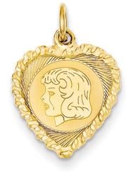 Genuine IceCarats Designer Jewelry Gift 14K Girl Head On .013 Gauge Engravable Pattern Heart With Rope Charm