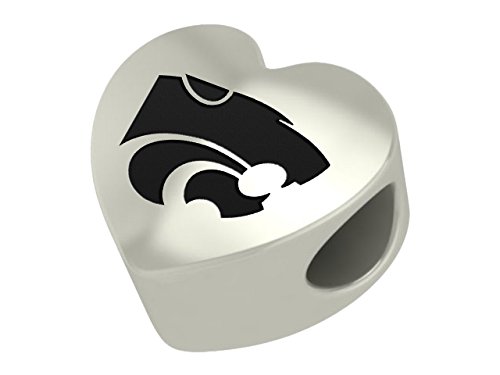 Kansas State Univeristy Wildcats Sterling Silver Heart Bead Fits Most European Style Charm Bracelets