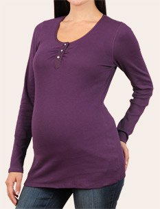Motherhood Maternity: Long Sleeve Scoop Neck Button Detail Maternity Shirt