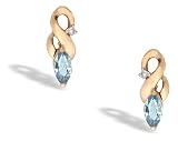 14K Yellow Gold Genuine Marquise Aquamarine and Diamond Earrings