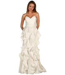 Strapless Acetate/Nylon/Polyester  Jacquard  Dress With Ruffles